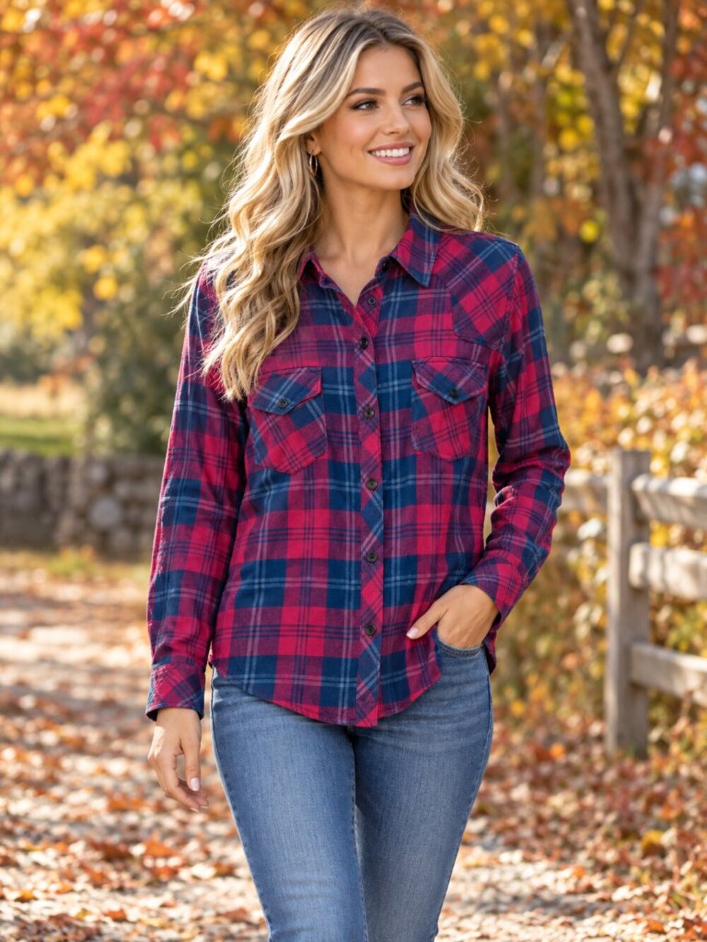 RAILS Flannel Shirt Collared Button-Up Pink & Navy Plaid S